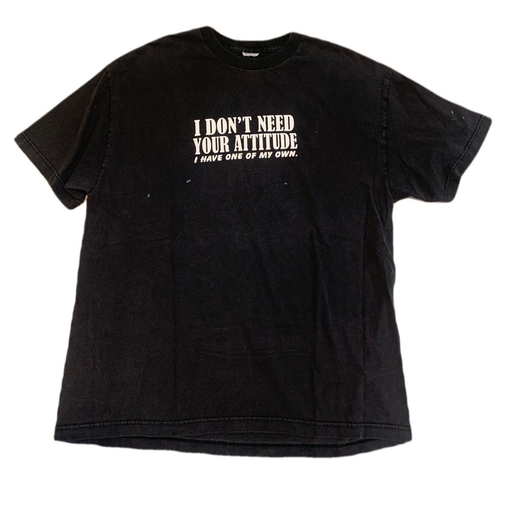 VINTAGE "I Don't Need Your Attitude" Black Graphic Tee - Mens/Unisex Large